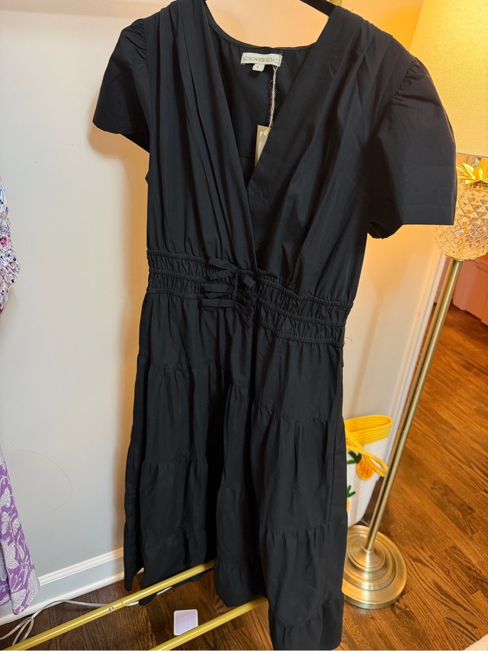 Black V-Neck Smocked Waist Tiered Midi Dress